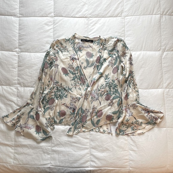 ZARA Printed Silk Wrap Top - Picture 1 of 1